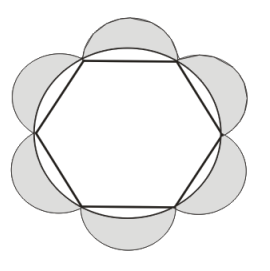 Hexágono regular com seis semicircunferências